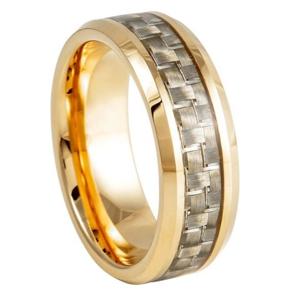 Gold Plated Tungsten Ring Basketweave Wedding Band